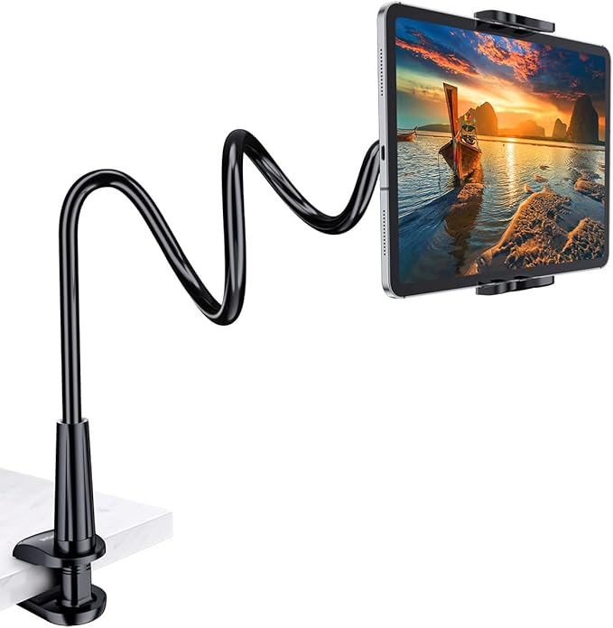 Flexible tablet and phone arm stand for bedside use
