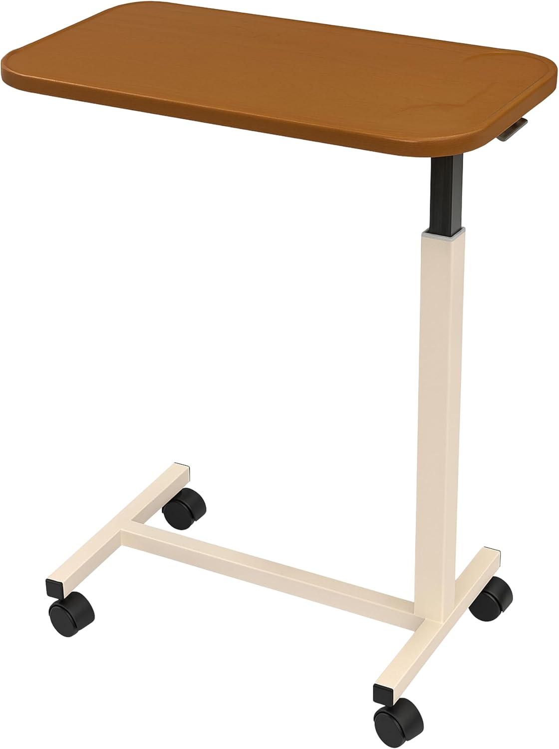 Adjustable overbed table with wheels for bedside use