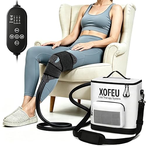 Cold therapy machine with knee wrap for post-surgery cryotherapy