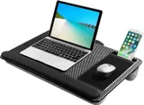 Cushioned lap desk with mouse pad and phone holder